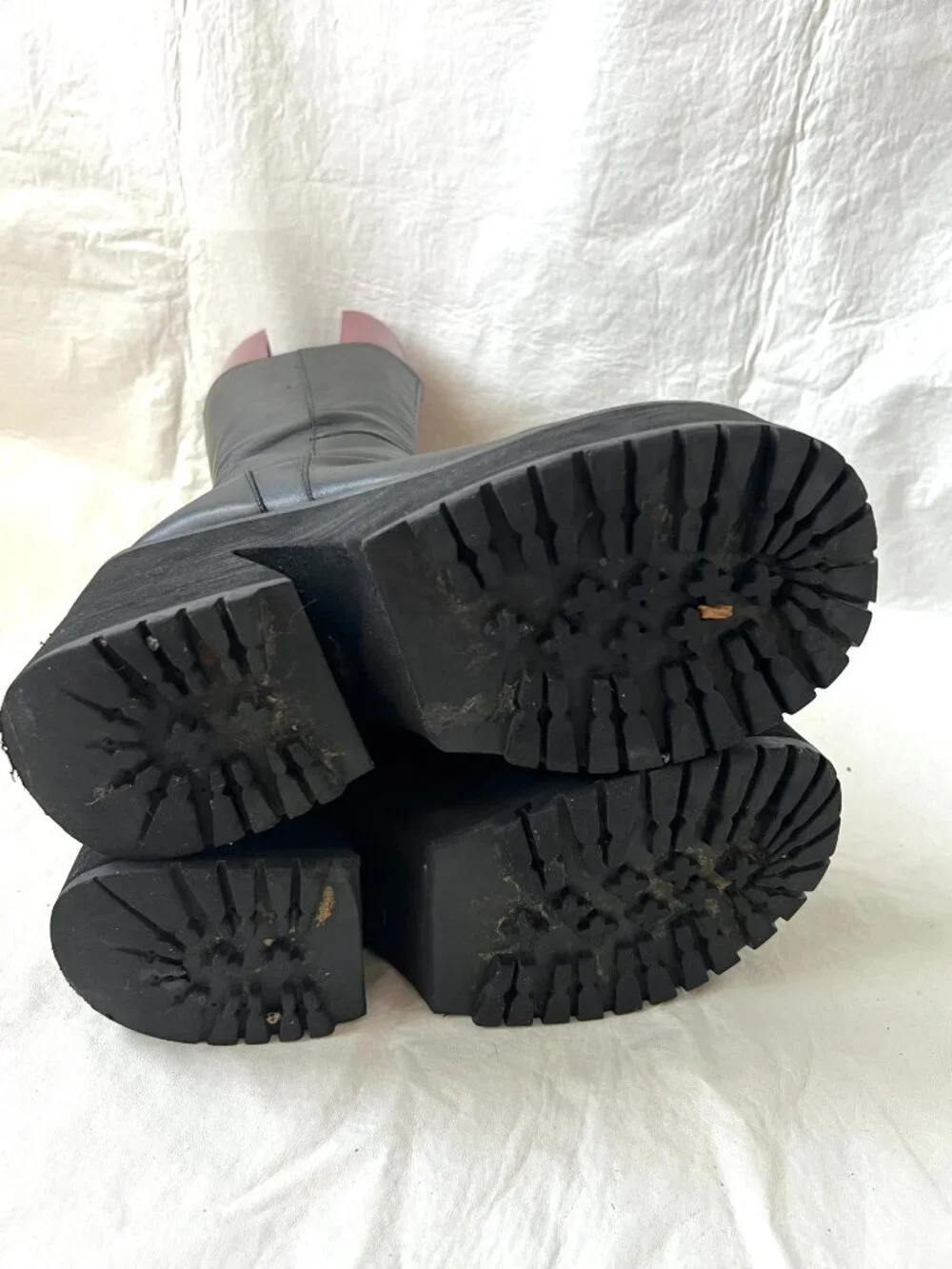 UNIF platform boots black leather womens 11 Parker chunky high heel mid calf zip